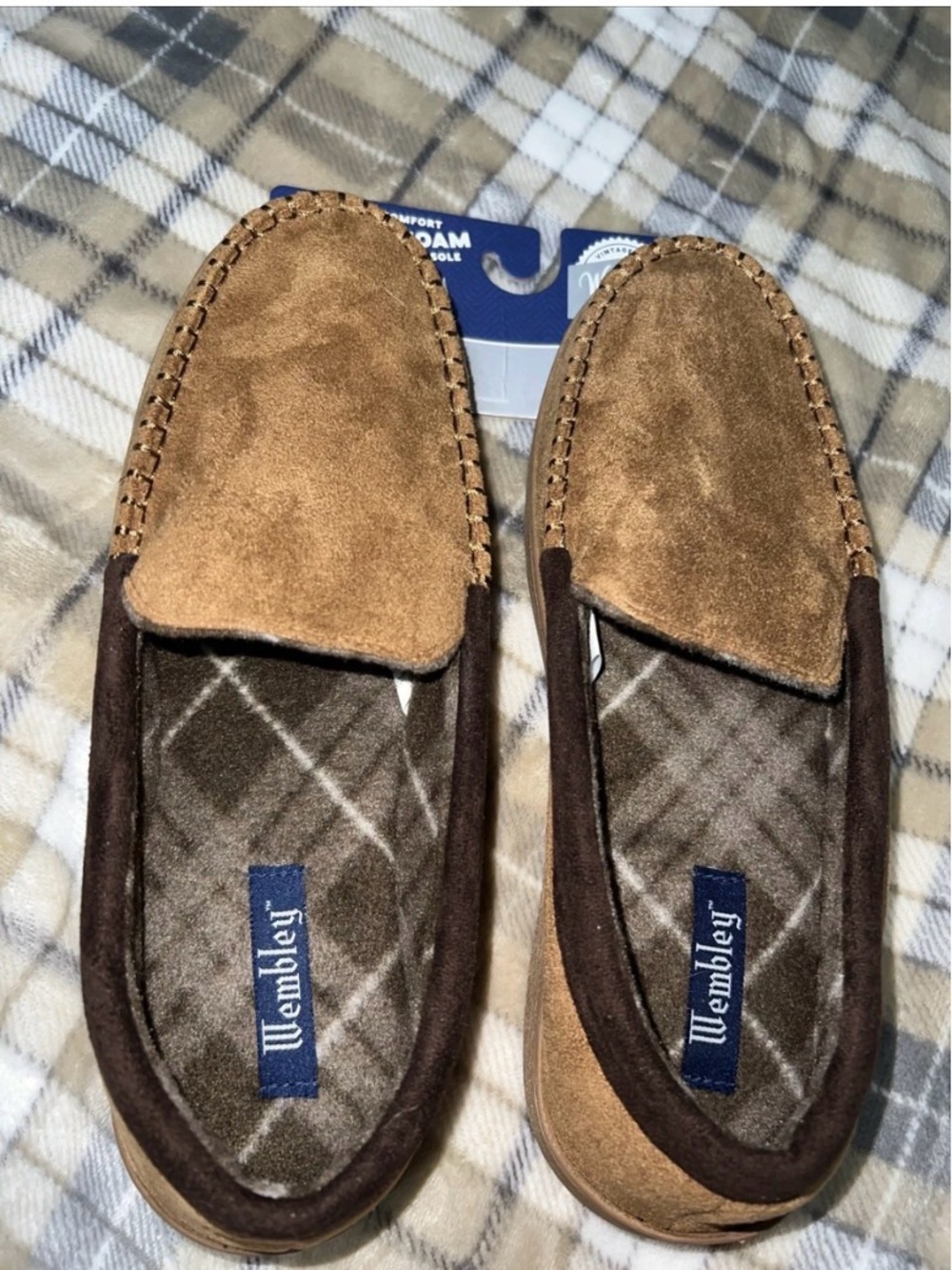 Wembley Two-Tone Brown Suede Slippers Slip-On Loafers XL(11-12)memory foam